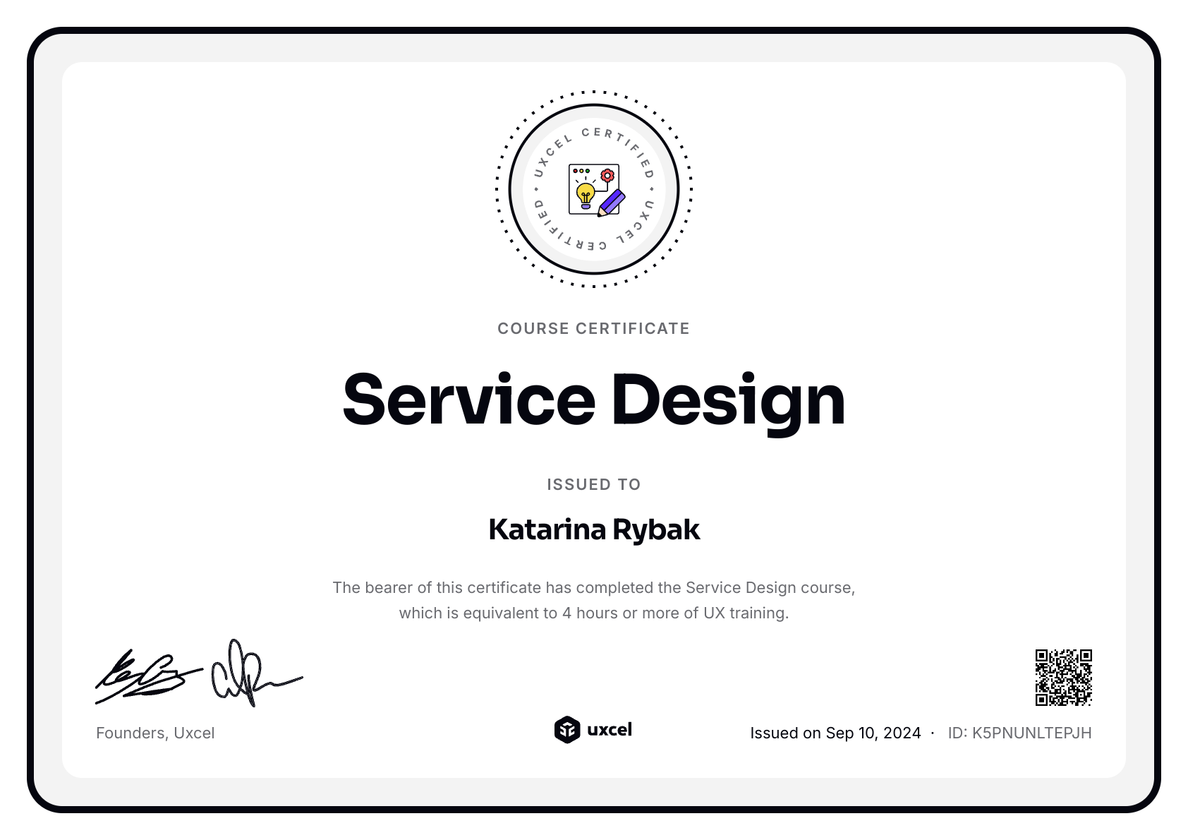 Katarina Rybak's certificate